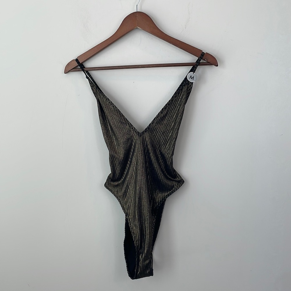 Forever 21 black and gold one piece swimsuit women size medium NWT